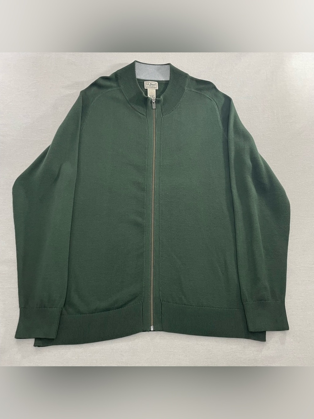 LL Bean Cardigan Sweater Mens Sz XL Reg Full Zip Mock Neck 100% Cotton Ribbed - Picture 1 of 11